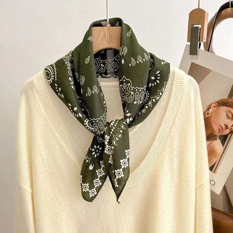 68cm 녹색 캐슈 인쇄 스카프 여성 봄, 여름 얇은 모조 실크 스카프 패션 다목적 목도리 Headscarf 스카프