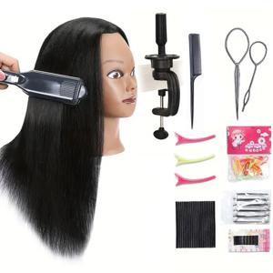 미용술을위한 100% 실제 머리카락이있는 Headdoll 마네킹 머리 헤어 스타일 전문 교육을위한 Manikin 16 인치 검은 인형 머리
