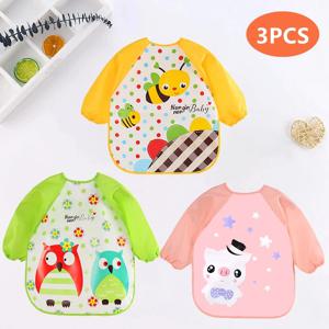 아기 Bibs 귀여운 다채로운 만화 방수 Bib 유아 먹는 어린이 그리기 긴 소매 주머니 앞치마 자체 먹이 아기 0-3Y