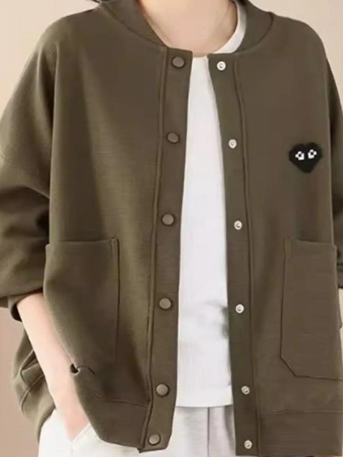 슬림핏 숏 재킷 여성 패션 캐주얼 봄 가을 오픈 가디건 스웨트셔츠 소형 사이즈 엄마 스타일 탑 한국 버전