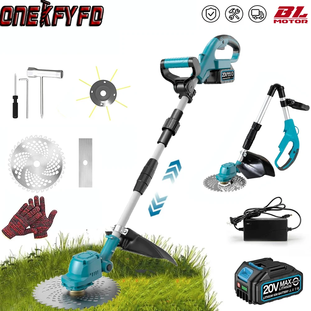브러시리스 9 인치 전기 잔디 깎는 기계 무선 정원 잔디 절단 트리머 Makita 18V 배터리 용 접이식 잡초 도구