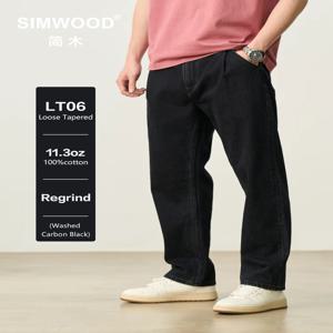 SIMWOOD 2025 봄 여름 새로운 느슨한 테이퍼 청바지 남성 11.5oz 100% 코튼 빈티지 스노우 워시 데님 바지 플러스 사이즈 진