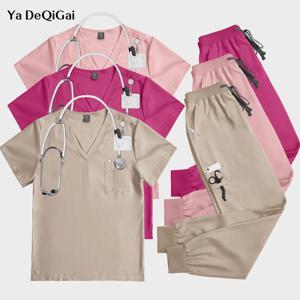 여러 가지 빛깔의 수술 유니폼 반팔 탑 + 바지 의사 치과 의사 간호 의류 애완 동물 가게 작업복 의료 임상 스크럽 세트