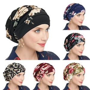 트렌디 한 인쇄 꽃 모자 밤 잠자는 모자 이슬람 여성 Hijab 표범 보닛 숙녀 Headscarf 편리한 모자 랩