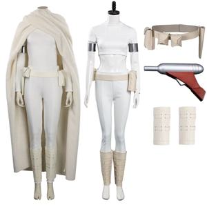 Padme 코스프레 Amidala 판타지아 의상 흰색 유니폼 망토 벨트 영화 우주 전투 변장 여성용 할로윈 카니발 슈트