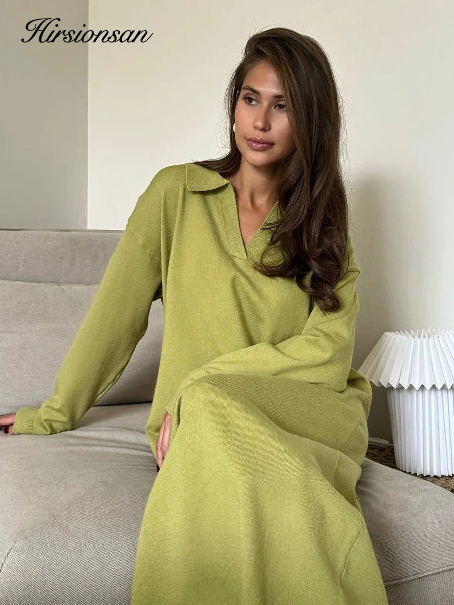 히르시온산 긴팔 가을 겨울 루즈 폴로넥 스웨터 드레스 여성용 부드럽고 우아한 솔리드 니트 드레스 2025 신상품
