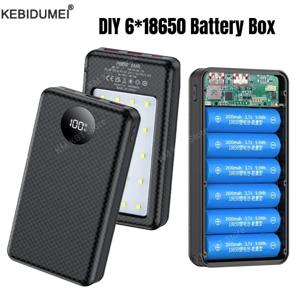 6*18650 전원 은행 배터리 박스 홀더 iPhone Huawei 18650 배터리 케이스 용 캠핑 조명이있는 듀얼 USB 유형 C 충전 쉘