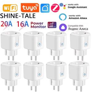 Tuya 스마트 WiFi/Zigbee 플러그 소켓 EU 콘센트 16A/20A(전원 모니터링 타이머 기능 포함) 음성 제어 Alexa Google Home Alice