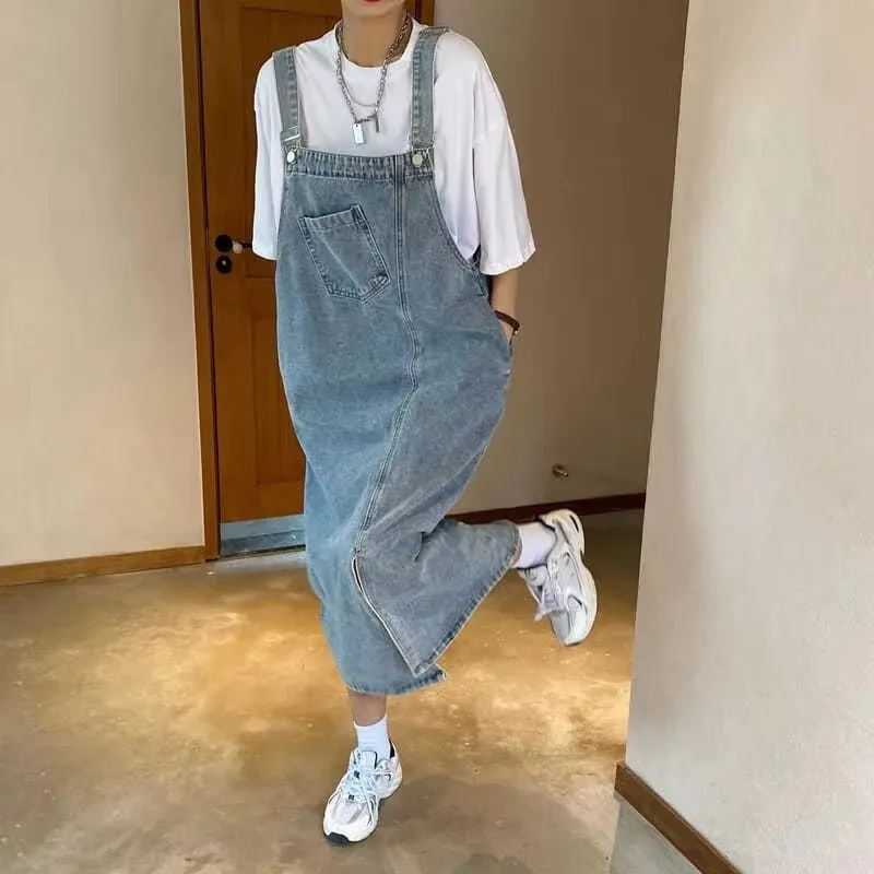 봄 여름 데님 오버올 드레스 여성 민소매 청 드레스 패션 여성 솔리드 슬립 캐주얼 루즈 스파게티 스트랩 드레스