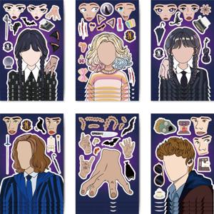 6pcs 수요일 시리즈 DIY 퍼즐 스티커 Addams 어린이 게임 조립 퍼즐 스티커 만화 소녀 장난감 재미 있은 생일 선물