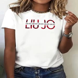 Liu Jo 여성 티셔츠 크루 넥 반팔 티셔츠 탑 여성 티셔츠 여성 의류 streetwear 레귤러 스타일 퓨어 코튼