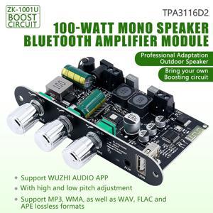 부스트 회로가 있는 ZK-1001U 100W 모노 블루투스 증폭기 보드 TPA3116D2 AUX USB 입력 지원 TWS DC 9-24V