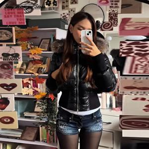 여성용 가을 겨울 타이틀 심 코튼 재킷 인조 모피 칼라 긴 소매 코트 슬림 핏 탈부착 가능한 코트 2025 신상 여성 아우터웨어