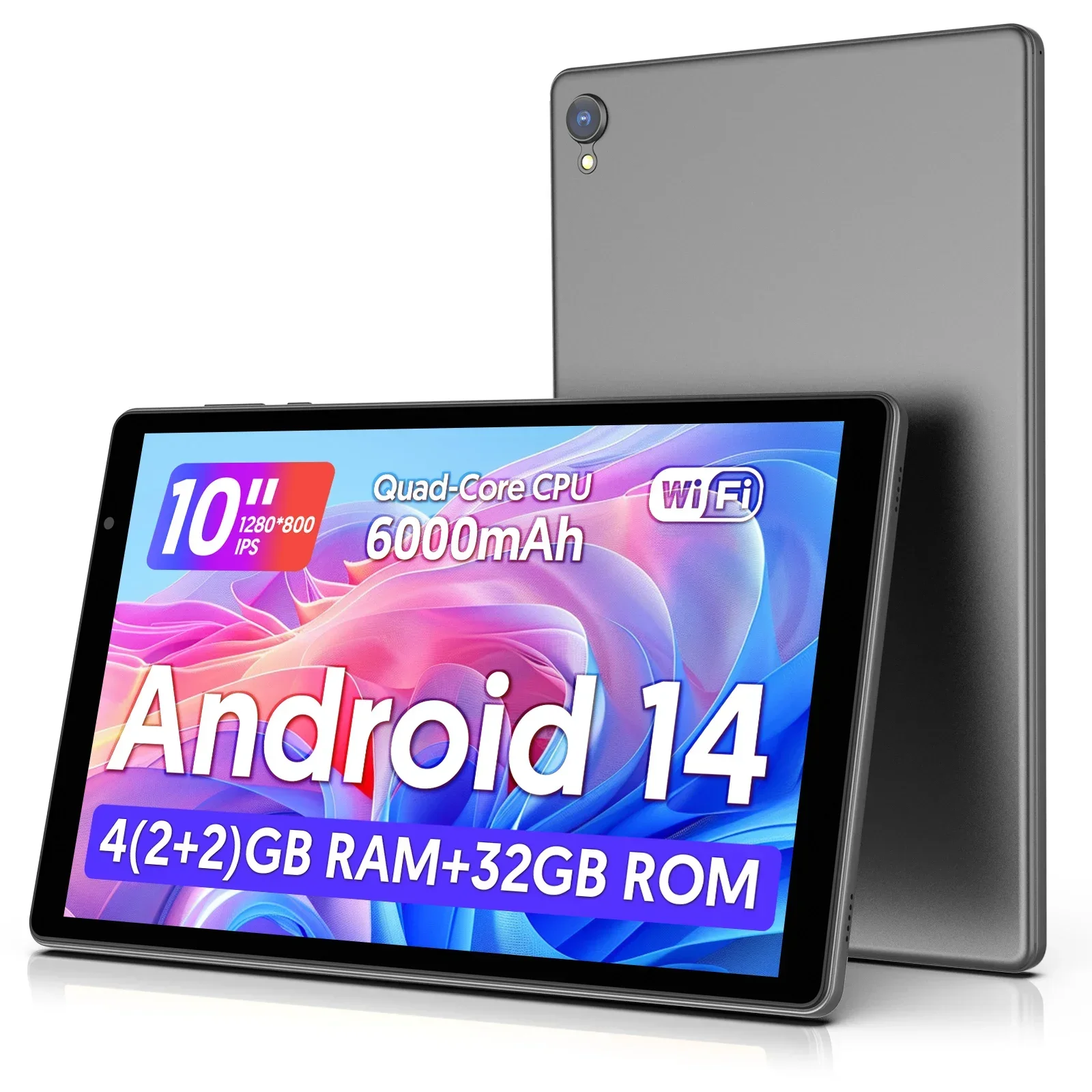 최신 안드로이드 14 태블릿, 10인치 태블릿, 쿼드코어 프로세서, 5G 와이파이, 4GB ROM + 32GB RAM, 1280*800 해상도, 8000mAh 배터리