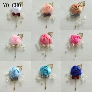 YO CHO 남성용 럭셔리 Boutonniere 수제 신랑 들러리 코사지 패션 실크 장미 꽃 웨딩 용품, 축제 무도회 파티 장식