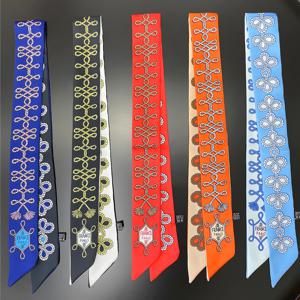 매듭 인쇄 여름 스카프 2024 럭셔리 브랜드 디자인 여성 스키니 가방 스카프 헤어 밴드 목 실크 스카프 여성용 풀라 머리띠