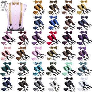 Dropshipping 자카드 실크 망 교정기 Bowtie Hanky ​​커프스 단추 세트 조정 가능한 서스펜더 활 남성 결혼식 비즈니스를위한 도매