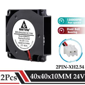 Gdstime 2Pcs 40mm 24V 3D 프린터 팬 40x10MM 듀얼 볼 터보 송풍기 12000RPM 고속 쿨러 4010 프린터 액세서리 라디에이터