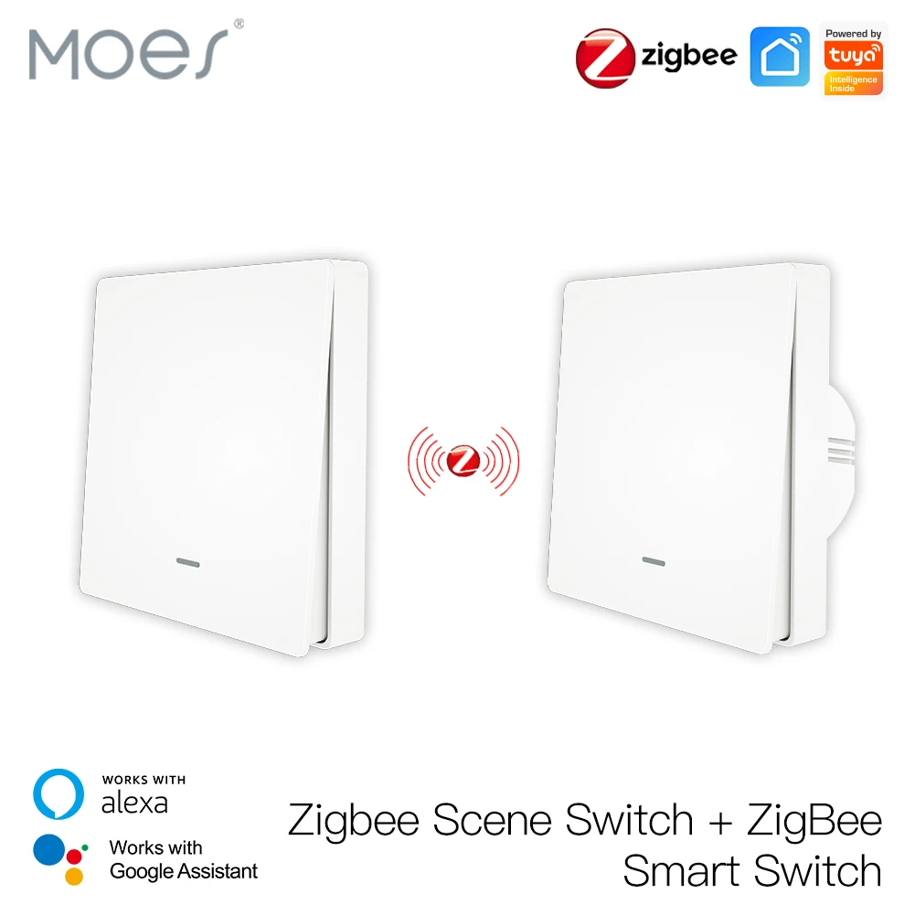 송신기 키트가 있는 MOES Tuya ZigBee 조명 스위치, 중성선 없음 정전용량 필요 없음 Alexa Google 홈 스마트 라이프와 함께 작동