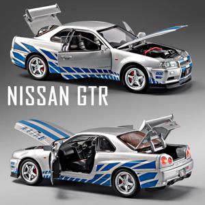1:24 닛산 GTR R34 스카이라인 합금 자동차 모형 사운드 및 라이트 풀백 어린이 장난감 수집품 생일 선물
