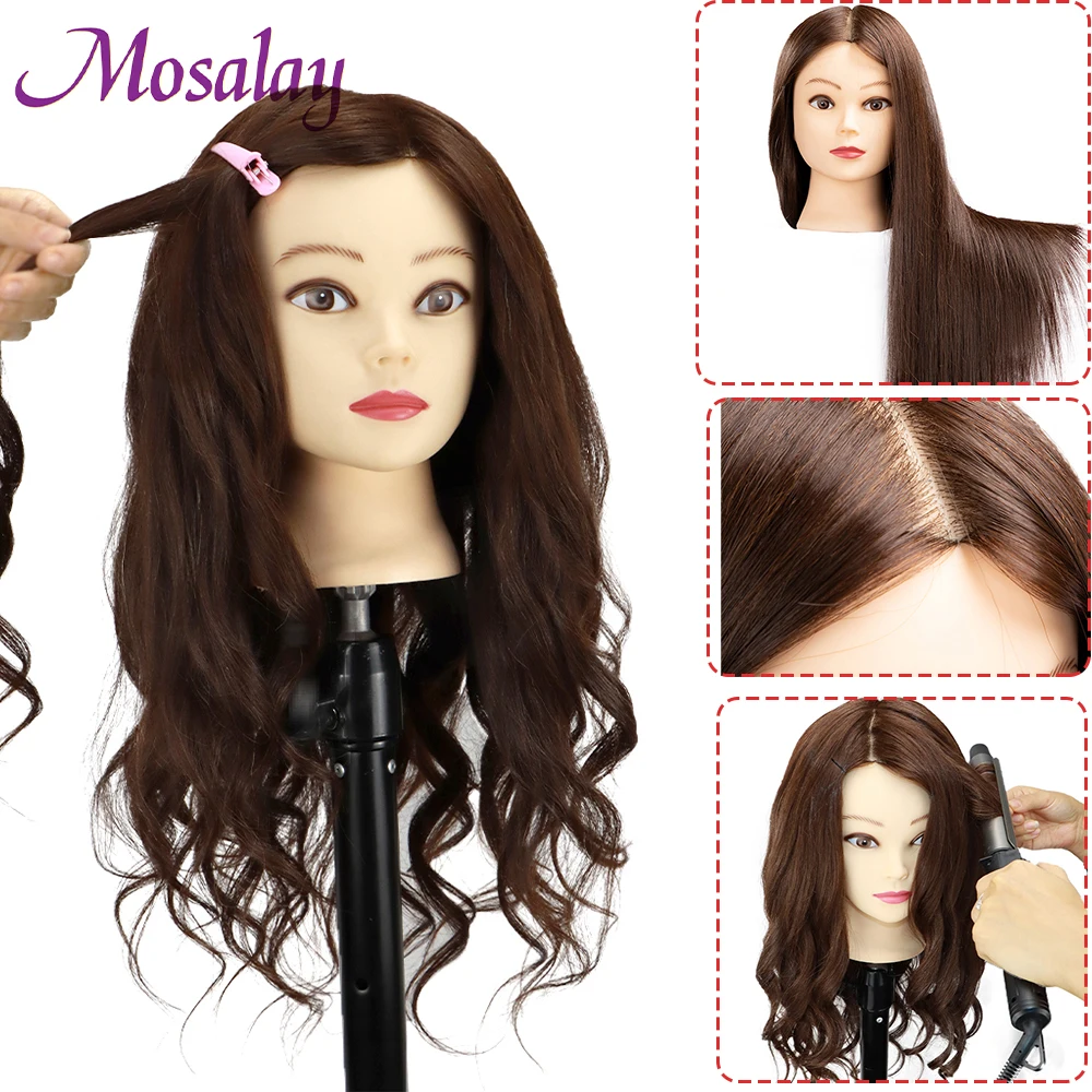 미용사 마네킹 머리 헤어 스타일 헤어 스타일링 훈련 머리에 대한 85% 혼합 60cm 인간의 머리카락과 다채로운 인형 머리