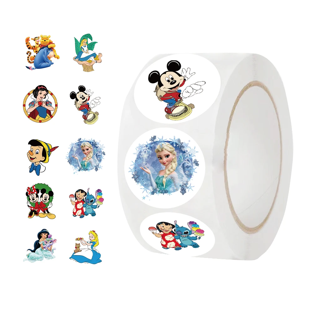 500pcs/Roll 디즈니 만화 미키 마우스 스티커 DIY PVC 노트북 데칼 장식 Stiker 보상 격려 스티커 선물 완구