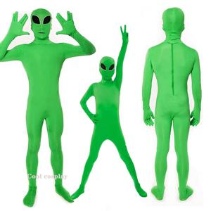 어린이 성인 ET 외계인 코스프레 의상 Zentai Jumpsuits 녹색 ET 외계인 마스코트 할로윈 카니발 가장 무도회 바디 슈트 슈트
