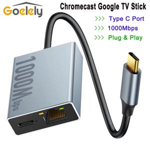 Goelely RJ45 1000Mbps 외부 네트워크 카드 이더넷 어댑터(4K Chromecast용) Google TV 스틱 LED 디스플레이 Type-C 플러그 앤 플레이