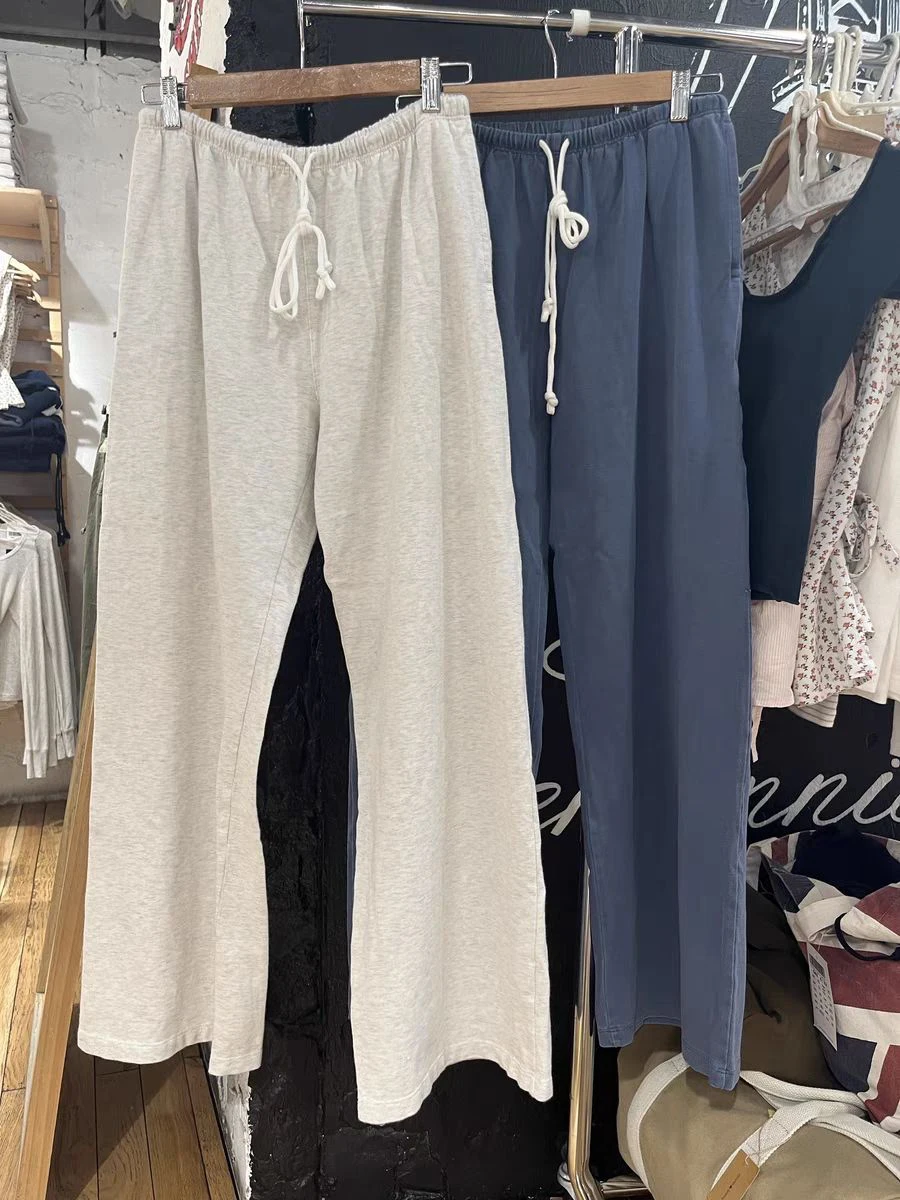 여성용 단색 드로스트링 스트레이트 스웻팬츠, 하이 웨이스트, 부드러운 코튼 바지, 캐주얼 빈티지 스트리트웨어, 스포츠 긴 바지, Y2k, 가을