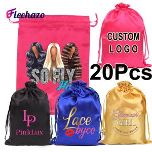 부드러운 새틴 가발 보관 가방 헤어 포장 확장 가방 도매 20Pcs 로고 맞춤형 포장 가방 실크 Drawstring 가방