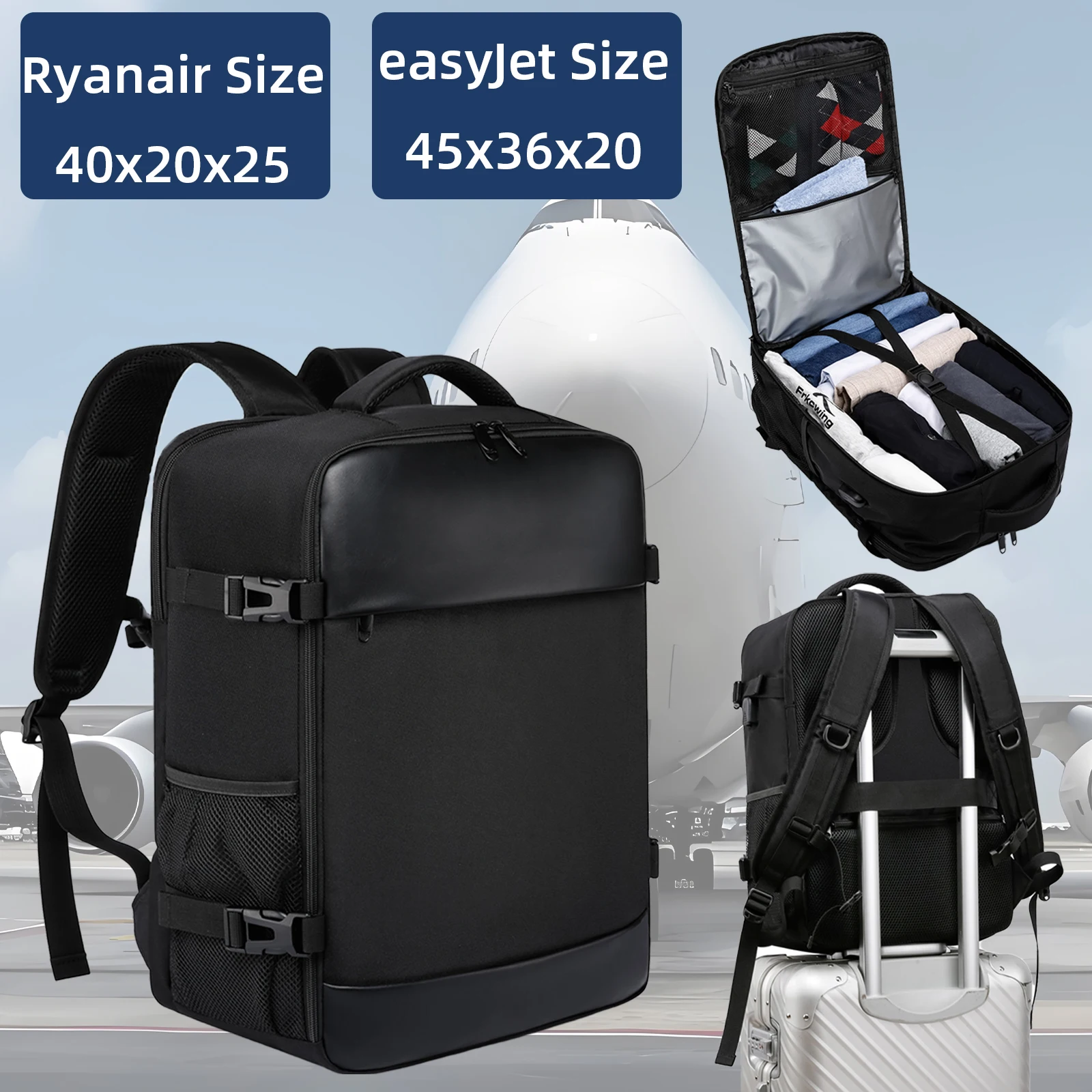 ryanair 40x20x25 및 easyjet 45x36x20 캐빈 백 여행 배낭 남여 노트북 배낭 야외 여행 배낭 학생. 학교