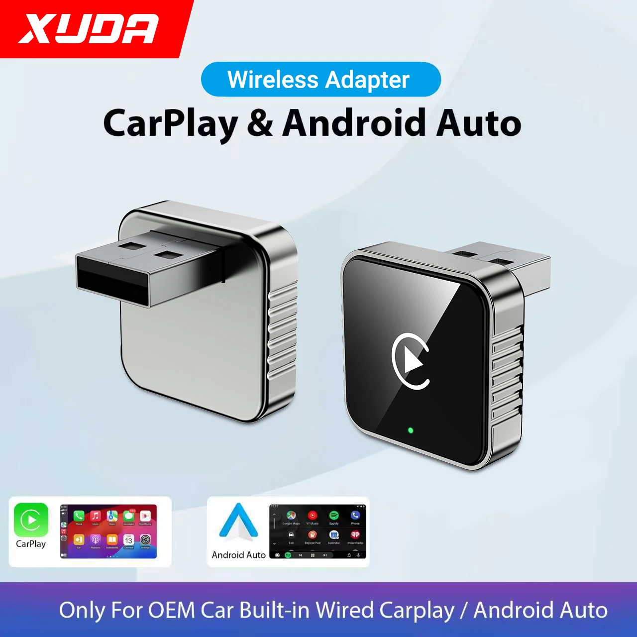 XUDA 2 in1 유선에서 무선으로 전환 가능한 카플레이 안드로이드 오토 어댑터 OEM 차량용 스테레오 USB 동글 스마트 미니 박스 플러그 앤 플레이 블루투스