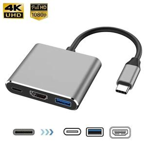 3 In 1 Usb-C Usb 허브 남성-여성 Hdmi 호환 4k Usb 3.1 Type-C-Macbook Air 12 변환기 용 Usb 3.0 충전 어댑터