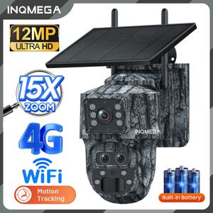 태양열 카메라 야외 12MP 6K 듀얼 스크린 WIFI / 4G SIM 모니터 IP66 PIR 인간 감지 보안 카메라 위장 숲 Ubox