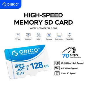 ORICO T3 128GB microSDXC UHS-I 메모리 카드, 70MB/s 읽기, 60MB/s, 4K UHD 재코딩, U3, Class10, V30, A1, 카메라용 마이크로 SD