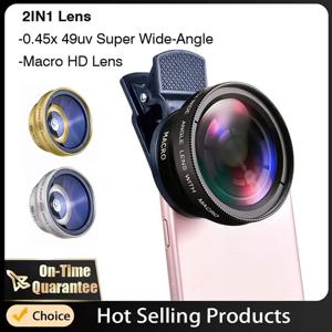 범용 2 IN 1 렌즈 클립 37mm 휴대 전화 렌즈 전문 0.45x 49uv iPhone Xiaomi 12 용 슈퍼 광각 + 매크로 HD 렌즈