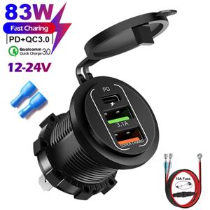 83W 최대 전화 충전기 소켓 45W PD + QC3.0 빠른 충전 어댑터 LED 전압계와 12/24V 자동차 보트 오토바이에 대 한 방수