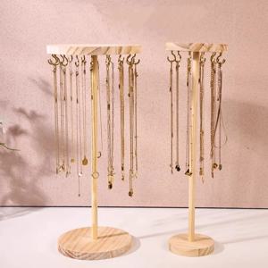 나무 목걸이 디스플레이 스탠드 높은 라운드 회전 보석 주최자 목걸이 팔찌에 대한 나무 디스플레이 타워 스토리지 액세서리