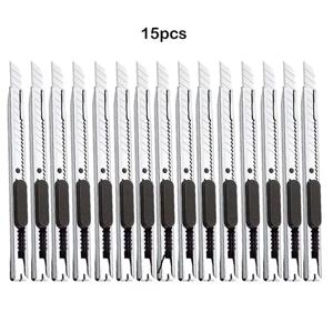 15pcs 스테인레스 스틸 개폐식 유틸리티 나이프 9mm 스냅 오프 블레이드 취미 칼 박스 커터 집에서 절단에 적합