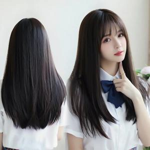 한국 헤어 익스텐션 합성 귀여운 JK 소녀 코스프레 에어뱅 가발 통기성 헤드 커버 50cm 롱 스트레이트 가발 모자 여성용