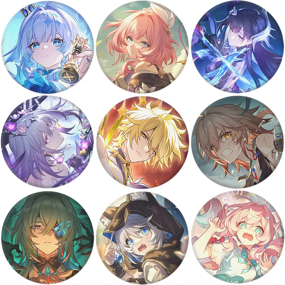 58mm 게임 Honkai 스타 레일 AMPHOREUS Aglaea Tribios Mydei Castorice Anaxa 코스프레 의상 배지 핀 SPTE Tinplate Brooch Prop