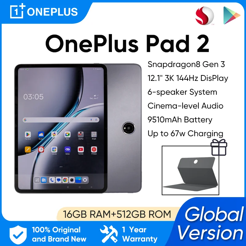 【브랜드+】글로벌 버전 원플러스 패드 2 태블릿 12GB 256GB 스냅드래곤 8 Gen 3 칩셋 3K 12인치 디스플레이 9510mAh 배터리
