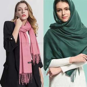 2024 패션 겨울 여성 스카프 얇은 Shawls 및 랩 레이디 솔리드 여성 Hijab 스톨 긴 캐시미어 Pashmina Foulard 헤드 스카프