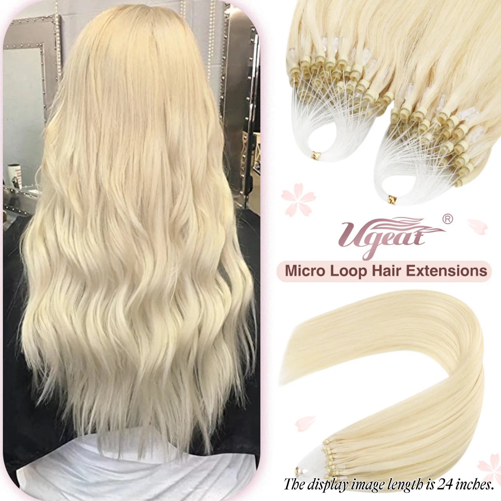 Ugeat 마이크로 루프 인간 헤어 익스텐션 Balayage Blonde 50Gram/Set 1G/S 천연 헤어 마이크로 링크 헤어 익스텐션 퓨전 프리 보세