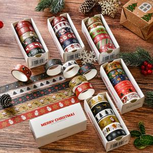 크리스마스 Washi 테이프 6Pcs 축제 Washi 테이프 편지지 선물 Cinta Adhesiva Decorativa 스크랩북 용품 Washi 테이프 세트