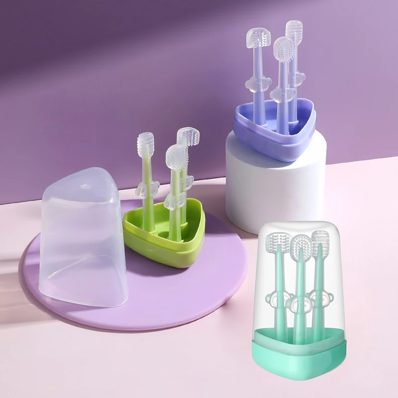 PP 저장 상자를 가진 유아 아기 실리콘 낙엽 치아 칫솔 구두 혀 세탁기술자