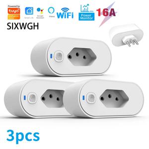 SIXWGH Tuya Wifi 소켓 Adaptador De Soquete Inteligente 16A Suporte 스마트 라이프 App 제어 Alexa Google Home Controle vioce