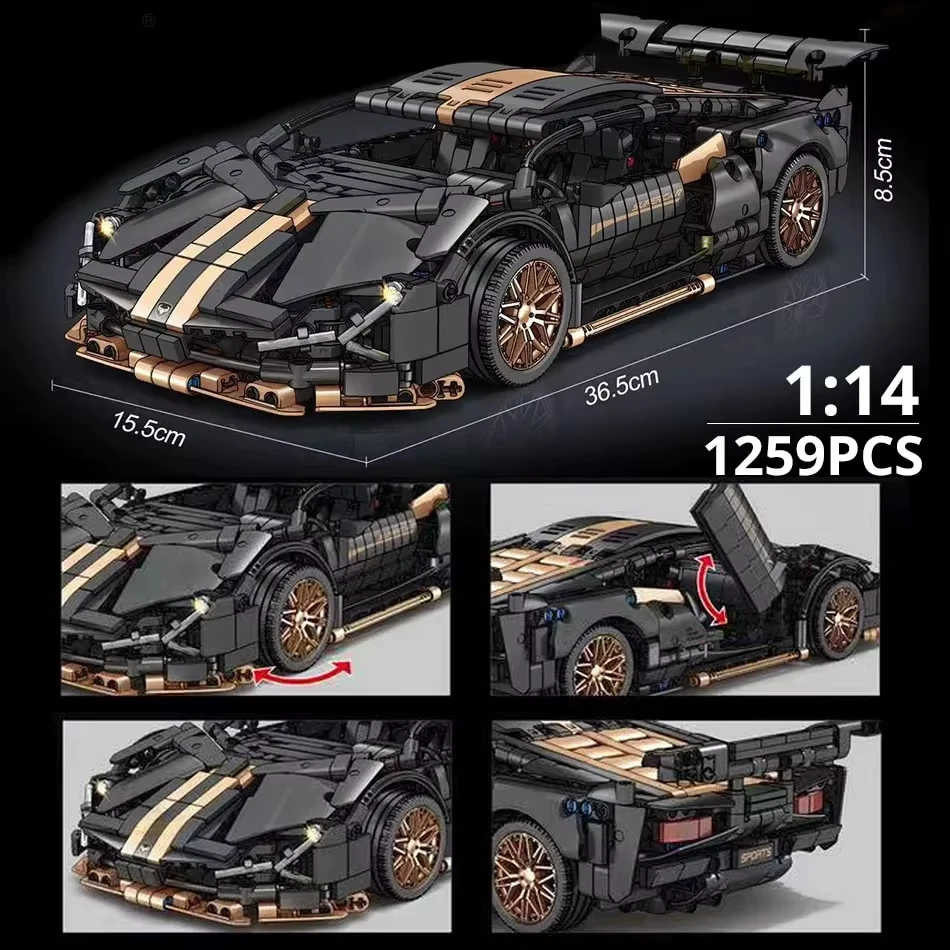 67129 자동차 MOC 1280pcs 빌딩 블록 자동차 및 건설 장난감 성인 소장 자동차 1:14 스케일 스포츠카 모델을 구축하도록 설정