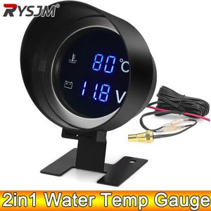 AD 2 in 1 원형 LED 디지털 자동차 트럭 수온 게이지, 온도 센서, 모터 전압계, 전압 계량기, 12V, 24V