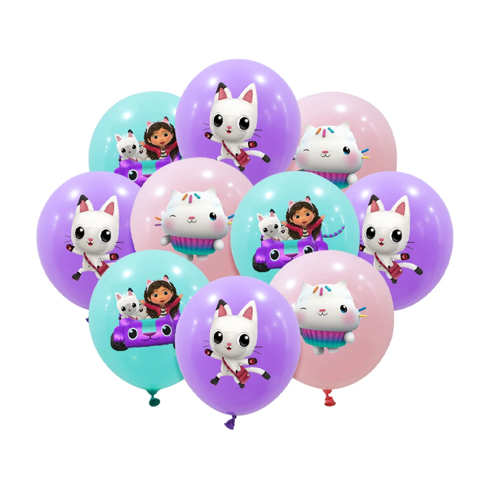 15pcs 12 인치 개비 인형 집 고양이 라텍스 스팽글 풍선 세트 베이비 샤워 파티 풍선 장식 소녀 생일 파티 용품